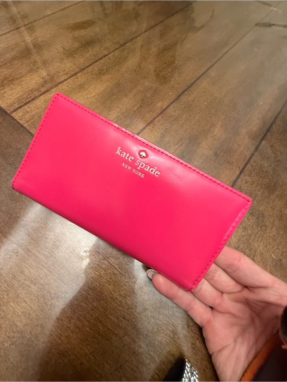 kate spade Bright Pink Leather Continental Wallet with Gold Logo